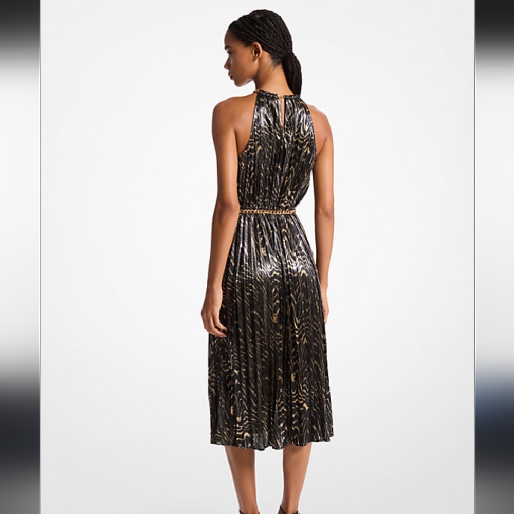 Michael Kors Pleated Metallic Halter Maxi Sundress - Picture 2 of 9